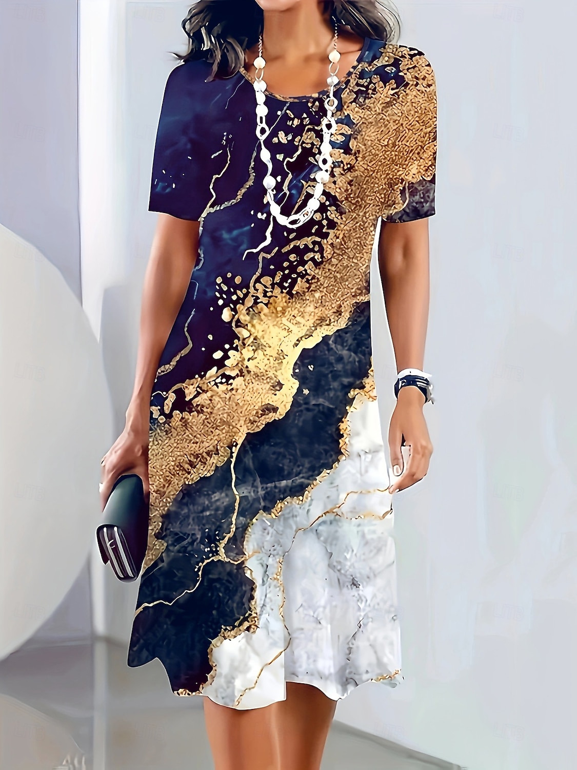 Pentru femei Rochii Midi Rochie imprimata Modă Modern Zilnic Petrecere ceai Ieșire Potrivire Largă Floral Abstract Manșon scurt Stil Nautic Negru Galben Albastru piscină Albastru Închis Vară Primăvară 2025 - $23.99 –P1