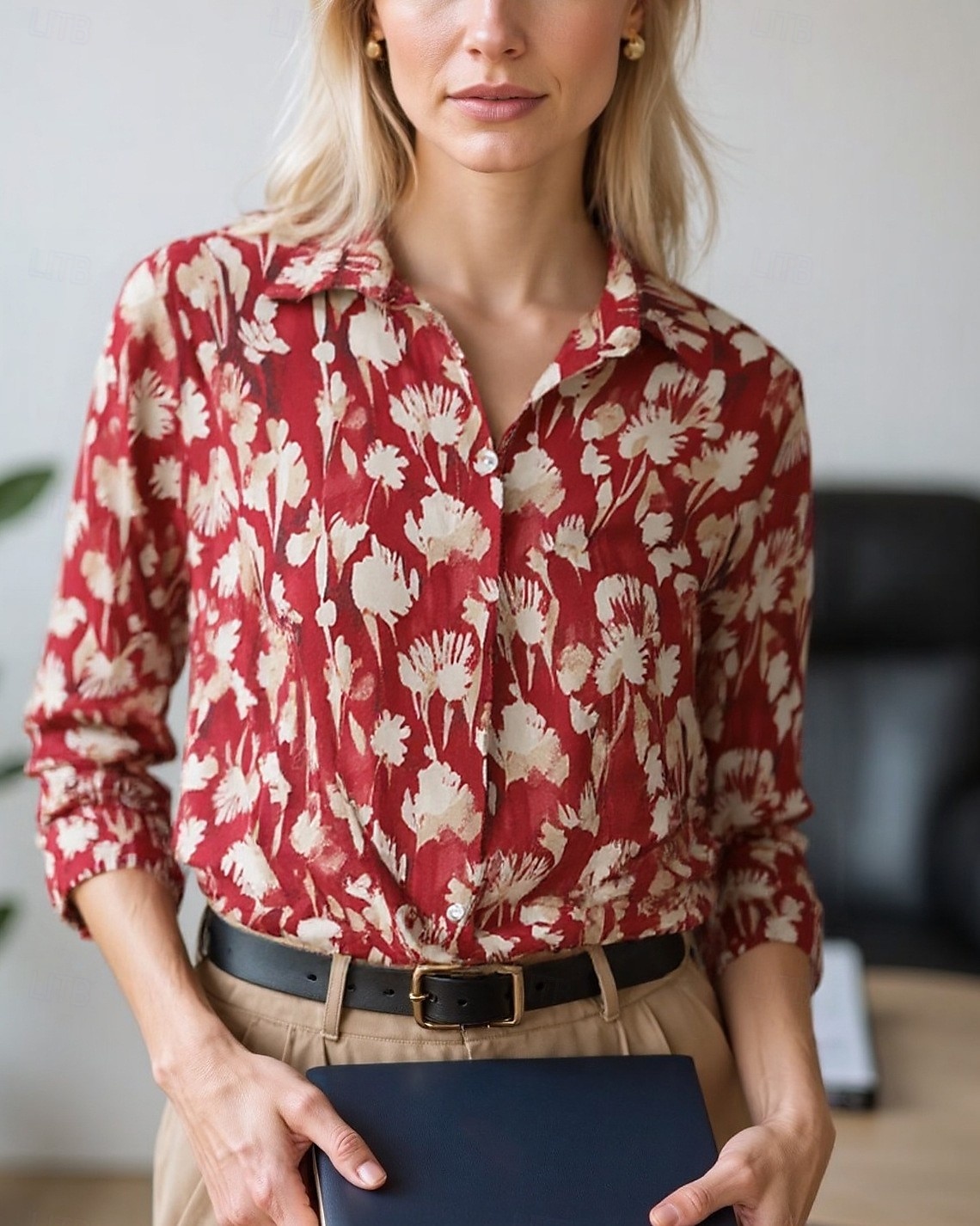 Damen Bluse Elegante Oberteile Chiffon Tops Blumen Farbblock Elegant Täglich Stilvoll Langarm Hemdkragen Normale Oberteile Arbeit Täglich Knöpfe Druck Gelb Rosa Rote Braun Beige Frühling, Herbst 2025 - $26.99 –P4
