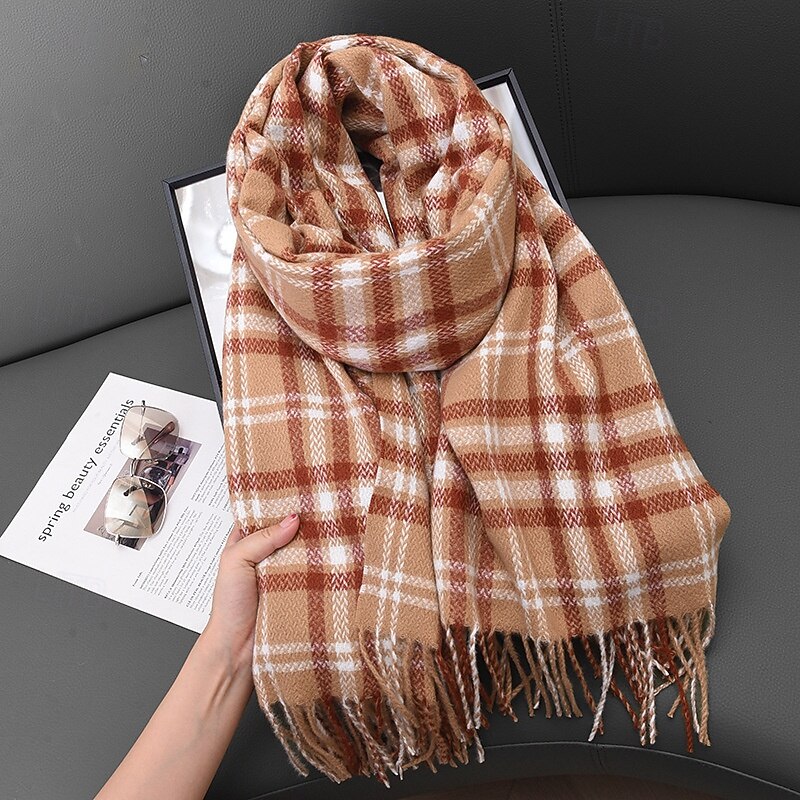 Foulard Rectangulaire Femmes Rue Quotidien Date Noir Jaune Écharpe Plaid de 2025 ? $21.99 –P5