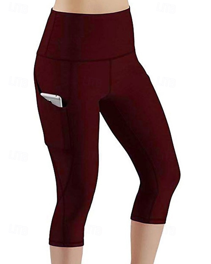 Per donna Leggings capri Leggings da yoga con tasche Controllo addominale Vita Alta Palestra Atletico Pilates Pantaloni Nero Verde militare Borgogna Autunno Gli sport Abbigliamento sportivo del 2025 a $10.49 –P3
