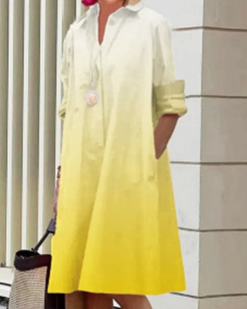 Damen Midikleid Hemdblusenkleid Freizeitkleid Mode Modern Täglich Strand Wochenende Normale Passform Farbverläufe Langarm Hemdkragen Schwarz Gelb Rote Blau Frühling Herbst 2025 - $24.99 –P2