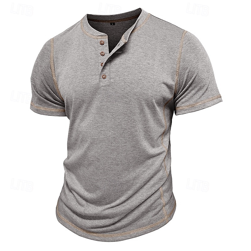 Miesten Henley-paita Puuvillainen paita T-paidat Lyhythihainen Yhtenäinen väri Tavallinen Solid Color Muoti Suunnittelija Vapaa-aika Väripaletti Napit Henley ulko- Kausaliteetti Päivittäin Kesä 2025 - $18.99 –P11