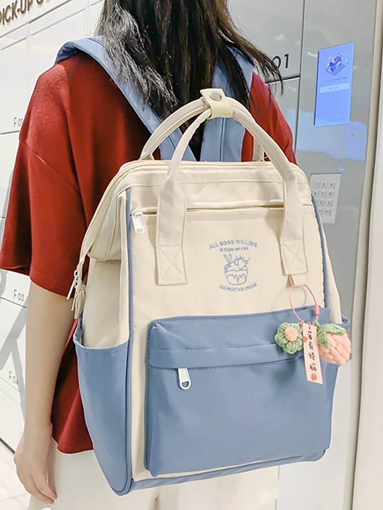 Sac à dos kawaii colorblock pour adolescentes – cartable léger avec grande capacité et porte-clés en forme de fruit pour un usage quotidien et sur le campus de 2025 ? $24.99 –P1
