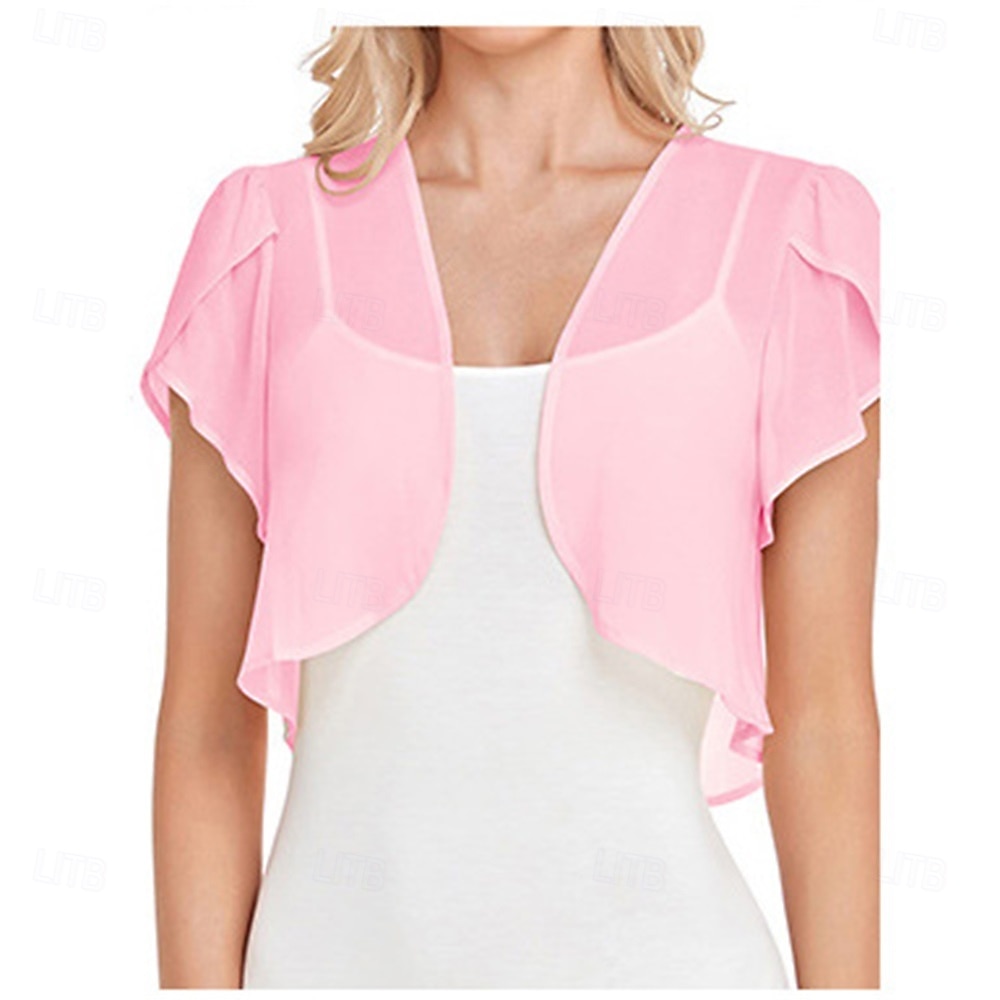 Kvinnenes Innpakningskjole Elegant Solbeskyttelse Kortermet Chiffon Bryllup Innpakninger med Ren Farge Bryllup Sommer 2025 - $21.99 –P19