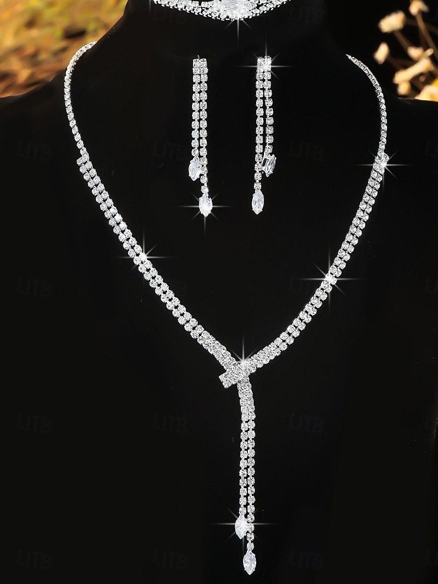Ensemble de bijoux de luxe en strass pour femmes - élégant collier en argent, bracelet, boucles d'oreilles et bague, accessoires scintillants pour les soirées dansantes et les cocktails de 2025 ? $14.99 –P5