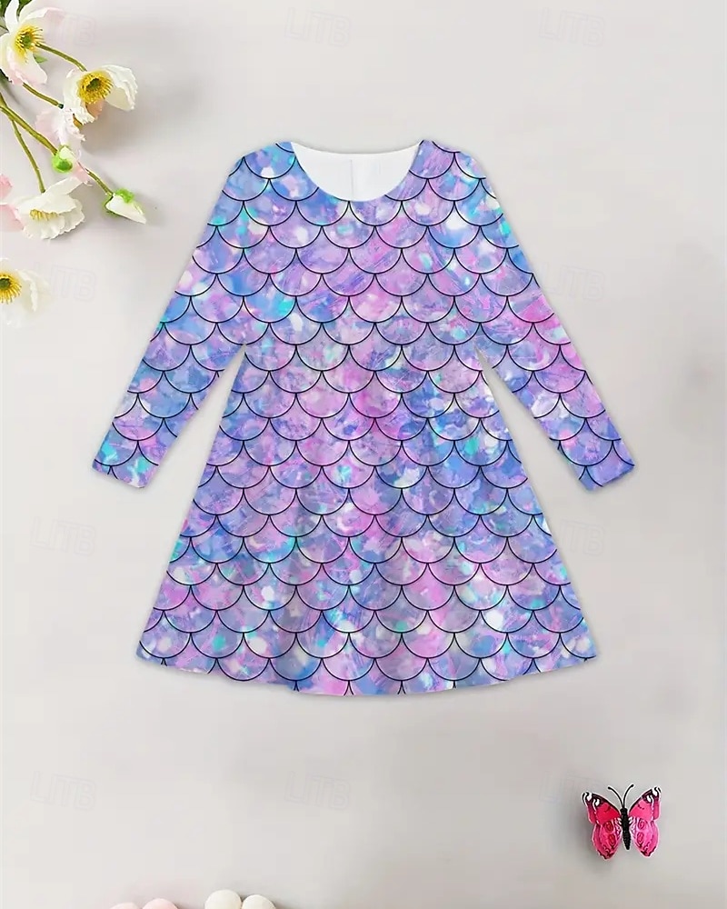 Mädchen' 3D Meerjungfrau Kleid Langarm Sommer Frühling Urlaub Täglich Ferien Prinzessin Schön Süß Kinder 4-12 Jahre Freizeitkleid A Linie Kleid Knielang Normale Passform 2025 - $16.99 –P3