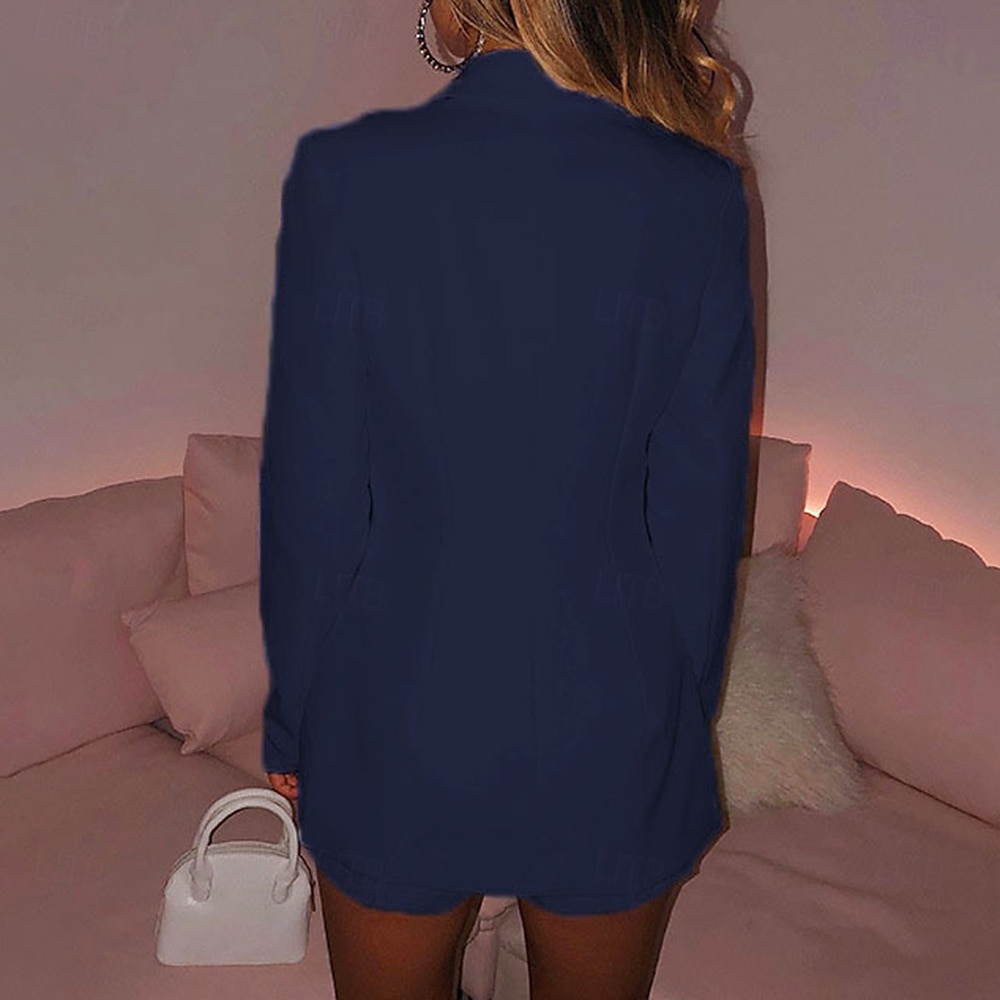 Women's Blazer Comfortable Breathable Buttons Fashion Modern Plain Work Daily Regular Turndown Regular Fit Long Sleeve Outerwear Light Blue Black Dark Blue Spring Fall 2025 - $24.99 –P8