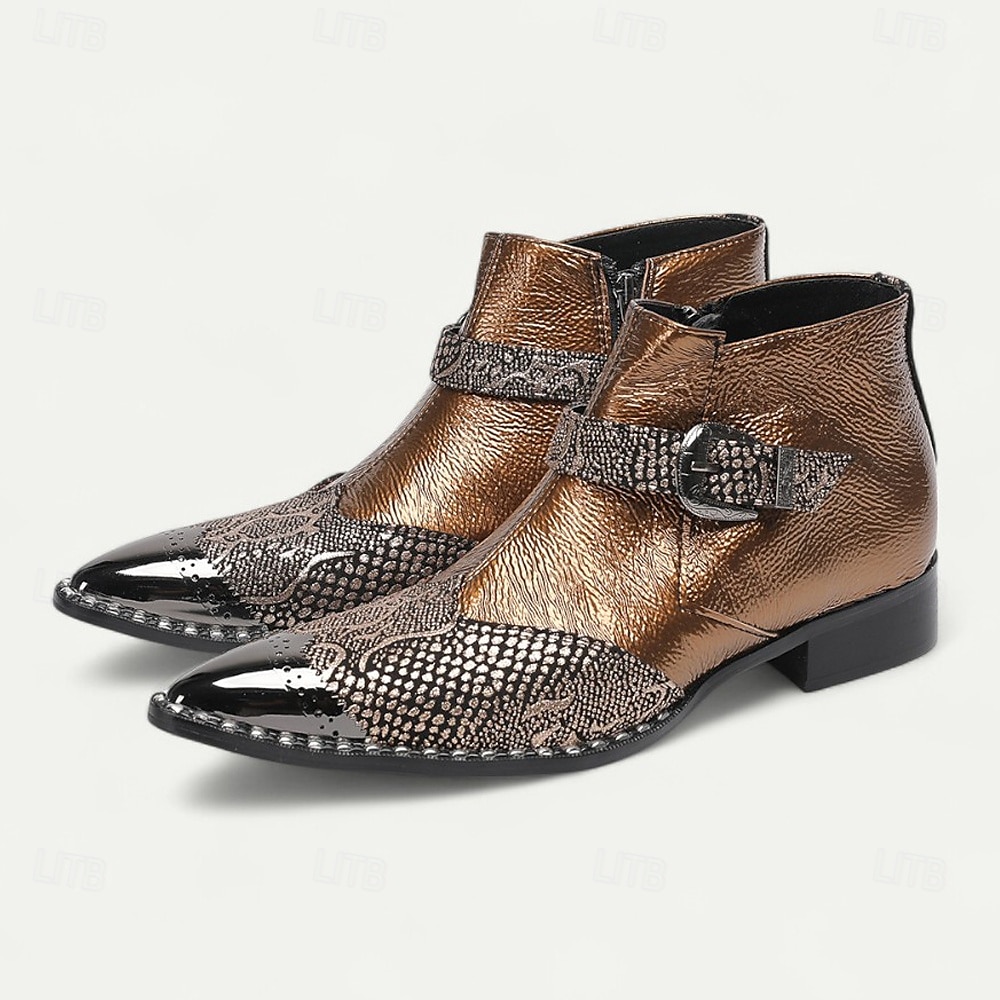 Men's Brown Snakeskin Boots - Luxury High-Quality Cowhide Ankle Boots for Stylish Men - Perfect for Formal Events, Night Out and Fashion Shows 2025 - $149.99 –P1