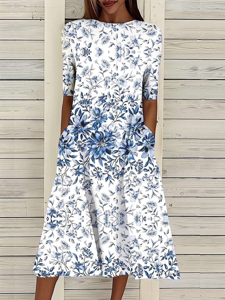 Per donna Abito Midi Vestito T-Shirt Abito a trapezio Abito Estivo Vacanza Casual Spiaggia Data Abito Estivo Vestibilità regolare Floreale Grafico Manica Corta Girocollo Bianco Rosa Blu Azzurro cielo del 2025 a $32.99 –P5