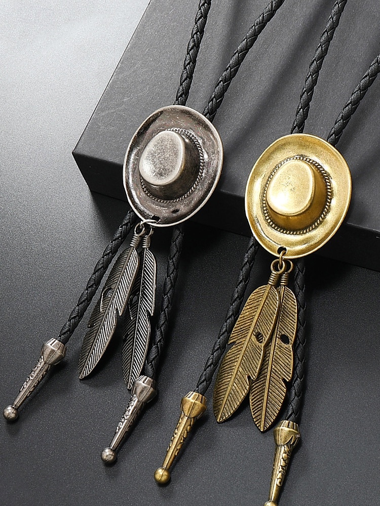 Collier en cuir avec pendentif en forme de plume et chapeau de cowboy western pour homme, idéal pour un rodéo, une soirée champêtre ou une tenue en jean. de 2025 ? $11.99 –P3
