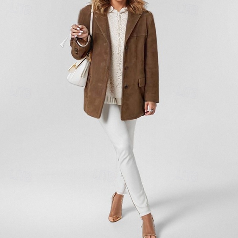 Femmes Manteau Blazer Chaud Confortable Avec Poches Boutons Mode Moderne Uni Travail Quotidien Régulier Col Rabattu Coupe régulière manche longue Vêtements d'extérieur Noir Marron Kaki Automne Hiver de 2025 ? $31.99 –P7