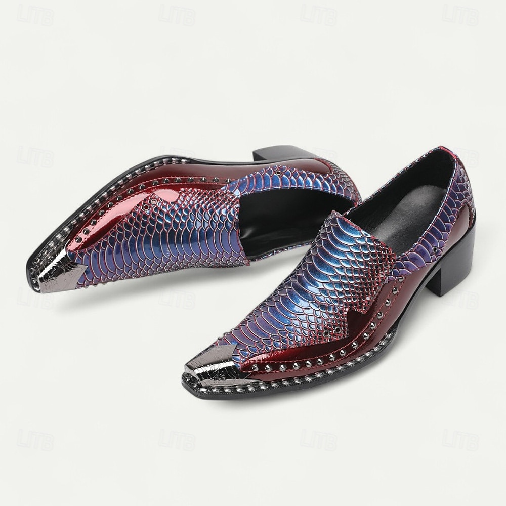 Mocassini in pelle di lusso bordeaux e blu con texture coccodrillo per uomo - Scarpe da cerimonia per uomini alla moda in eventi formali e serate fuori del 2025 a €98.87 –P8