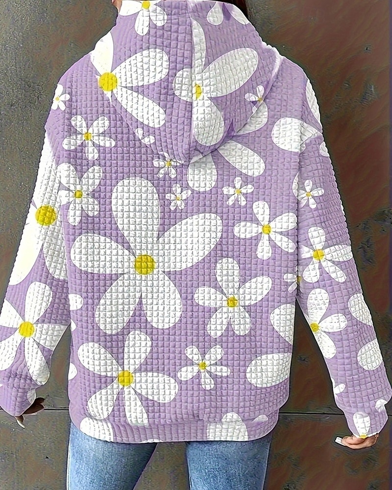 Femmes Sweat à capuche Fleuri Streetwear Occasionnel Confortable manche longue À capuche Hauts Réguliers Rue Fête Sortir Avec Poches Imprimé Blanche Bleu Violet Automne de 2025 ? $25.99 –P5