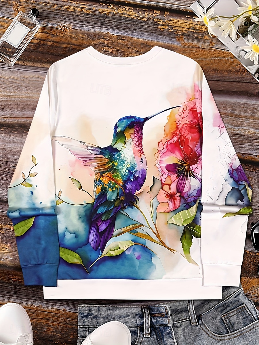 Women's Pullover Sweatshirt Hoodies Floral Graphic Animal Fashion Casual Long Sleeve Crew Neck Regular Tops Street Dailywear Print White Spring Fall Winter 2025 - $27.99 –P3