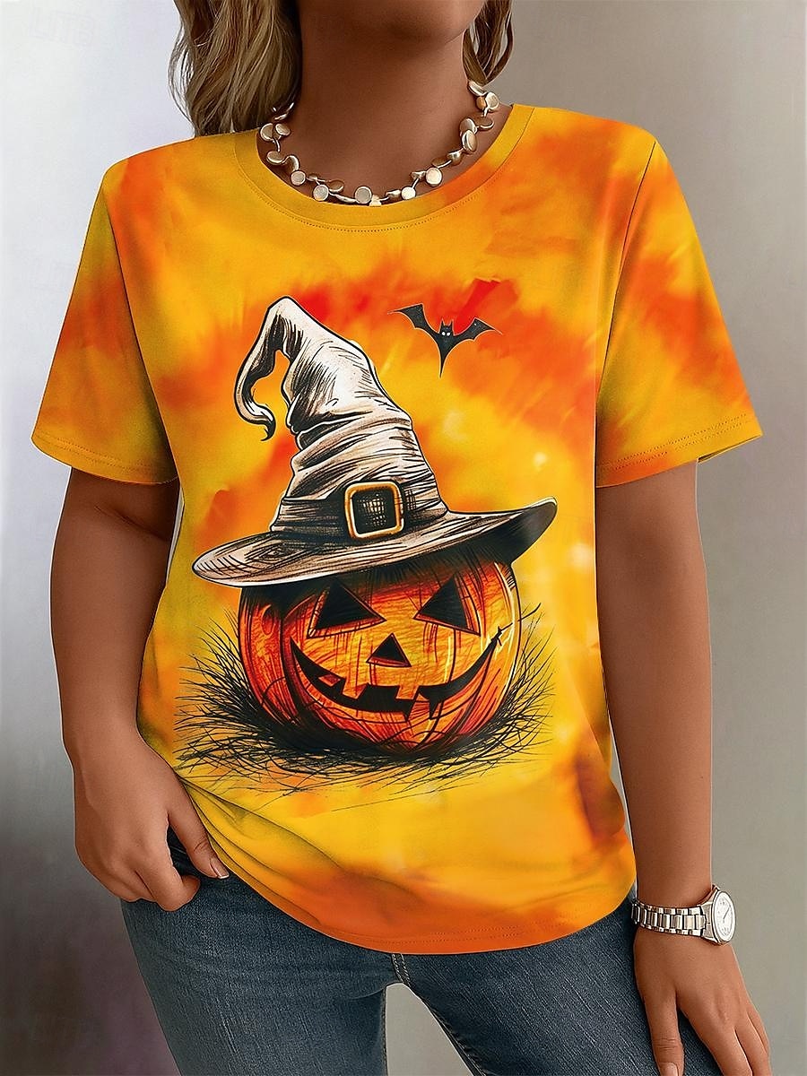 T-shirt grande taille pour femme, imprimé graphique, manches courtes, col ras du cou, décontracté, quotidien, polyester, automne, jaune, rose de 2025 ? $19.99 –P3