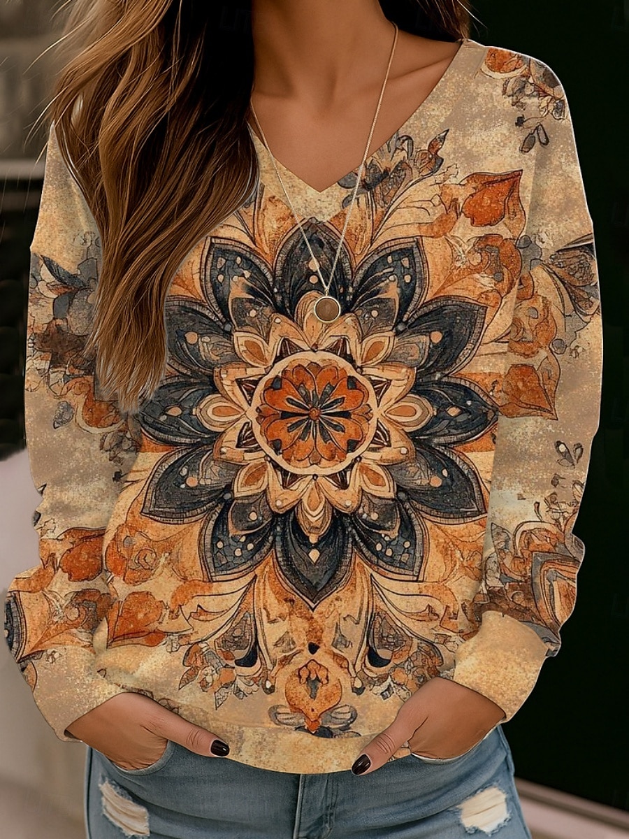 Damen Bluse Blumen Stilvoll Modern Langarm V Ausschnitt Normale Oberteile Täglich Ferien Druck Weiß Rote Blau Braun Sommer Frühling Herbst 2025 - $15.99 –P1