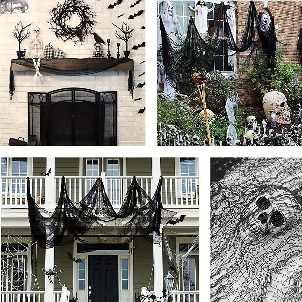 Tenda in garza nera spettrale da 1 pezzo per Halloween, perfetta per decorazioni di case infestate, discoteche e stanze di fuga, tessuto in poliestere, decorazioni di Halloween, contenitore del 2025 a $7.99 –P6