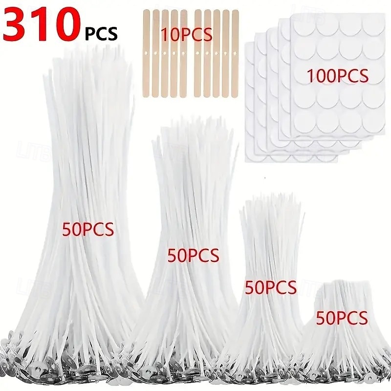 Set de 310 fitiluri pentru lumânări tip coloană – fitiluri de 3,3 cm, 16,3 cm, cu 10 suporturi și 100 de etichete, ardere fără fum, accesorii pentru fabricarea lumânărilor DIY, pentru uz casnic și 2026 - $22.99 –P2