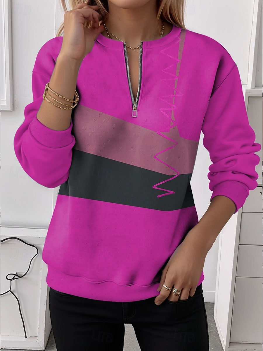 كنزة بسحاب ربع للنساء مزخرفة بخطوط هندسية عفوي بأكمام طويلة برقبة عادية قميص عادي للشارع طباعة نصفية صفراء وردية حمراء زرقاء صيف خريف شتاء 2025 - $28.99 –P5