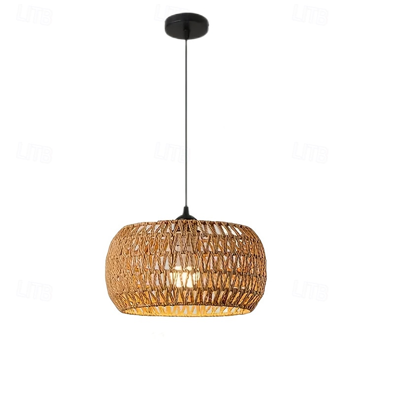 Lampada a sospensione vintage in rattan intrecciato, materiale in corda intrecciata, altezza 17 cm, luce bianca calda/bianca, E26 E27, catena regolabile del 2025 a $109.99 –P5