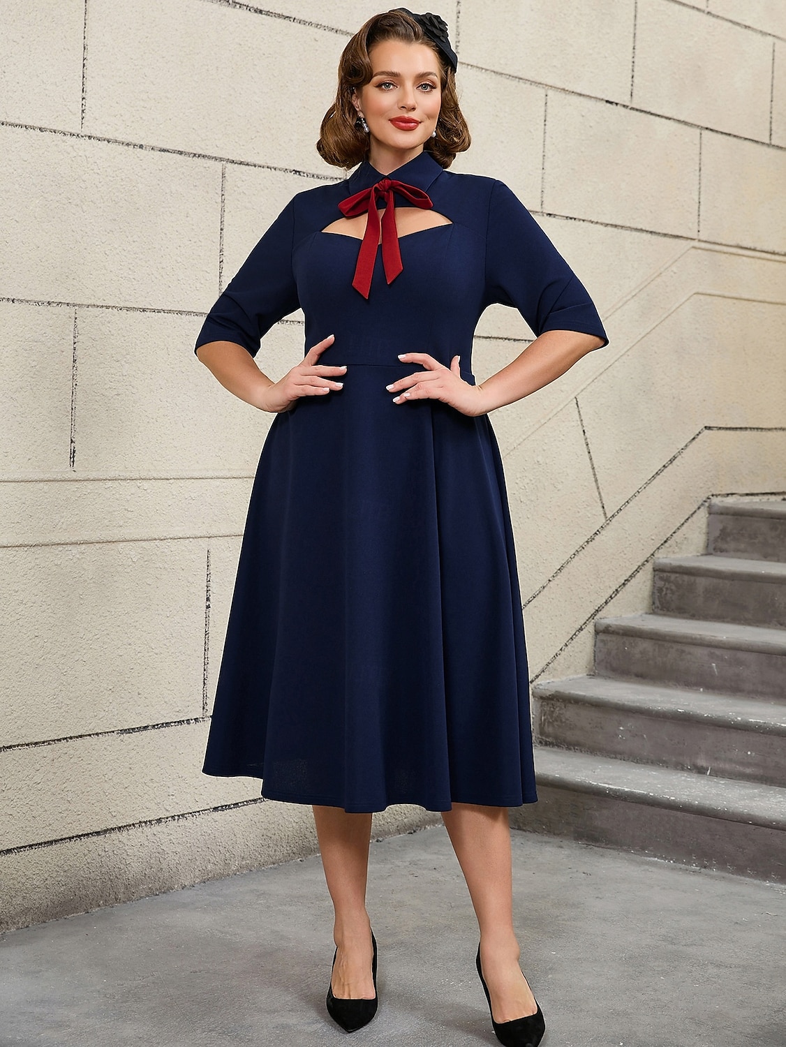 Retro Vintage 1950s Rockabilly Midi A Line Dress Flare Dress Plus Size A-Line Women's Vacation Homecoming Party & Evening Adults Dress Spring & Summer 2025 - $41.99 –P8