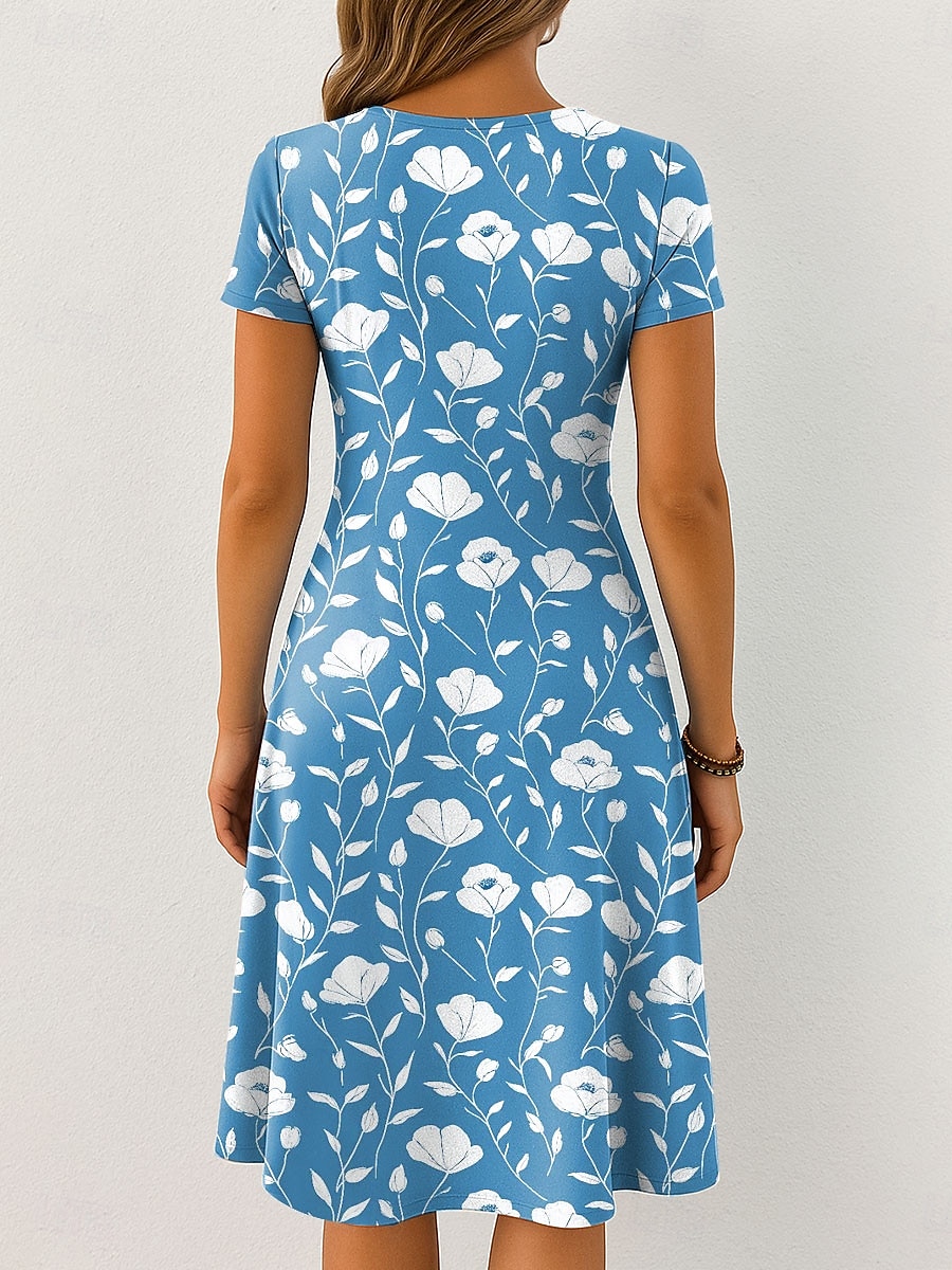 Damen Midikleid Strickkleid Freizeitkleid T-Shirt-Kleid Sommerkleid Urlaub Lässig Boho Strand Normale Passform Blumen Grafik Kurzarm V Ausschnitt Rosa Blau Orange Grün Sommer Frühling 2025 - $23.99 –P4
