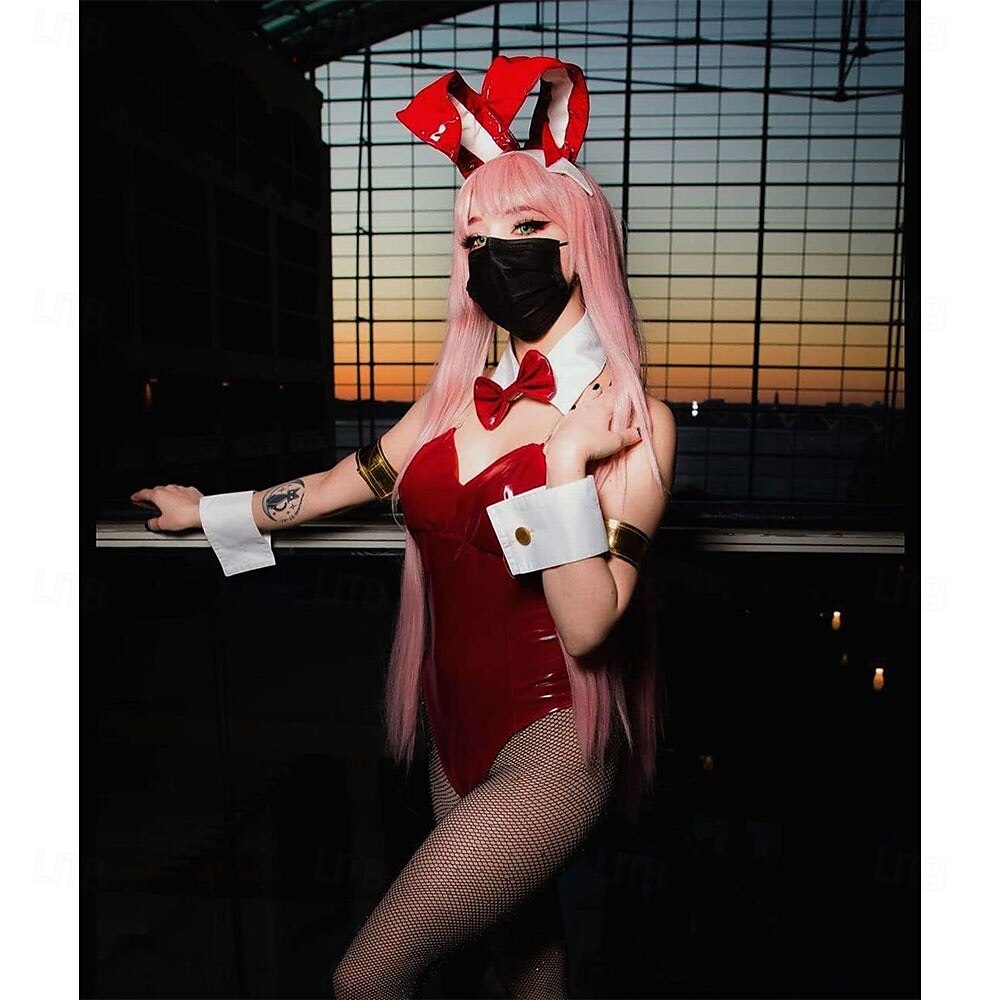 Perruque rose pastel longue et raide pour femme, cosplay anime Zero Two 02, avec corne, 99 cm de 2025 ? $26.99 –P5