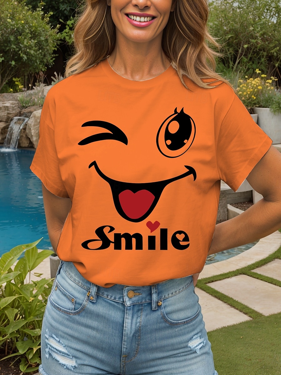 Femmes T-shirt Cœur Graphique Lettre ancien Élégant Classique Manche Courte Col ras du cou Col rond Hauts Réguliers Quotidien Week-end Imprimé Noir Blanche Jaune Rose Claire Rouge Été de 2025 ? $19.99 –P4