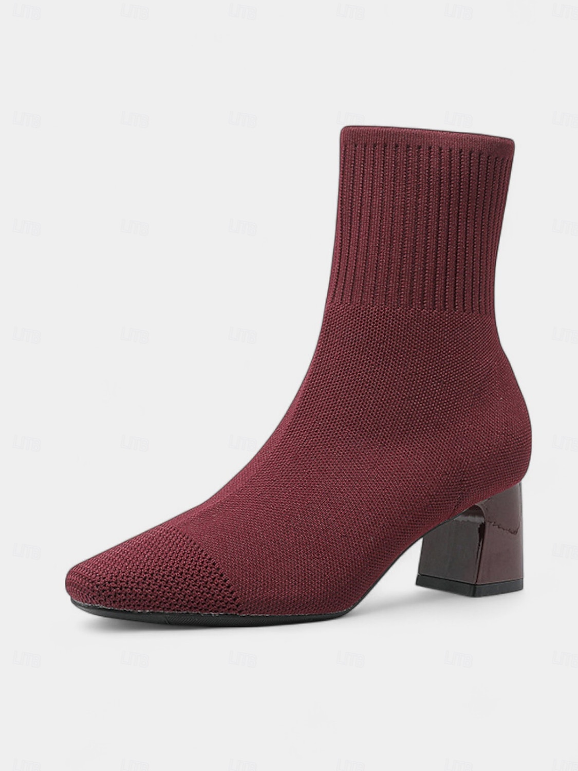 Marineblaue Strick-Sockenstiefel für Damen – spitze Stretch-Stiefeletten mit Blockabsatz für elegante Alltags- und Herbstoutfits 2025 - $46.99 –P7