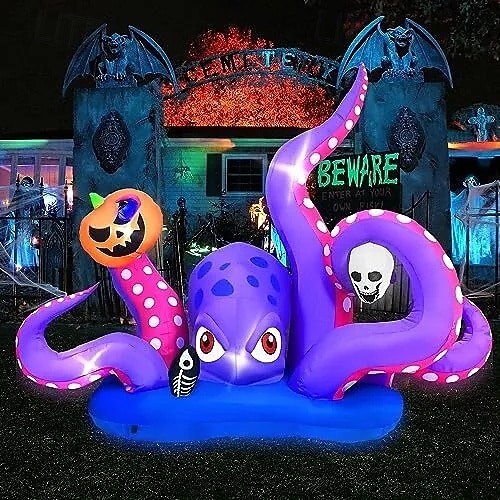 gonfiabile gigante a forma di polpo di Halloween con zucca e teschio, decorazione per esterni a LED del 2025 a $155.99 –P1