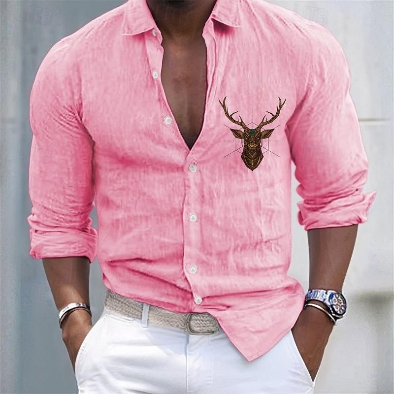 Herren Freizeithemd Baumwoll-Leinen-Hemd Knopfhemd Muster Urlaub Straße Schwarz Weiß Rosa Himmelblau Langarm Revers Ganzjahres Bekleidung Knöpfe 2025 - $20.99 –P1