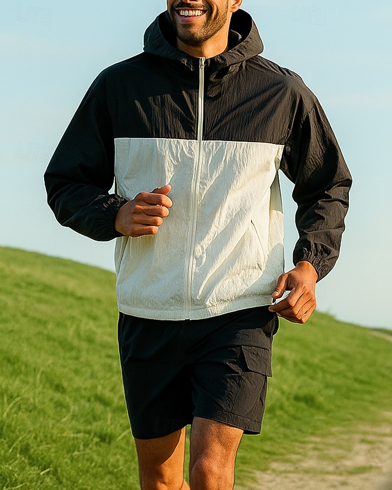 Herren Trainingsanzug Zip Up Sweatshirt Trainingshosen Mit Kapuze Reißverschlusstasche Farbblock Kombination Sommer Frühling Schwarz Rosa Angeln Wandern Outdoor Sonnenschutz Leicht Atmungsaktiv 2026 - $52.99 –P3