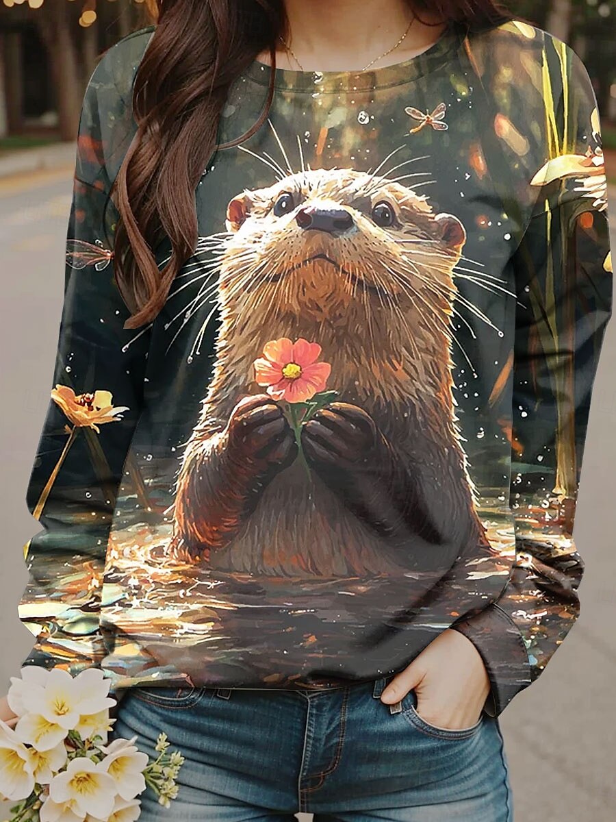 Pentru femei Hanorace Grafic Animal Casual Manșon Lung Stil Nautic Topuri obișnuite Stradă Zilnice Imprimeu Albastru piscină Maro Trifoi Toamnă Iarnă 2025 - $24.99 –P4