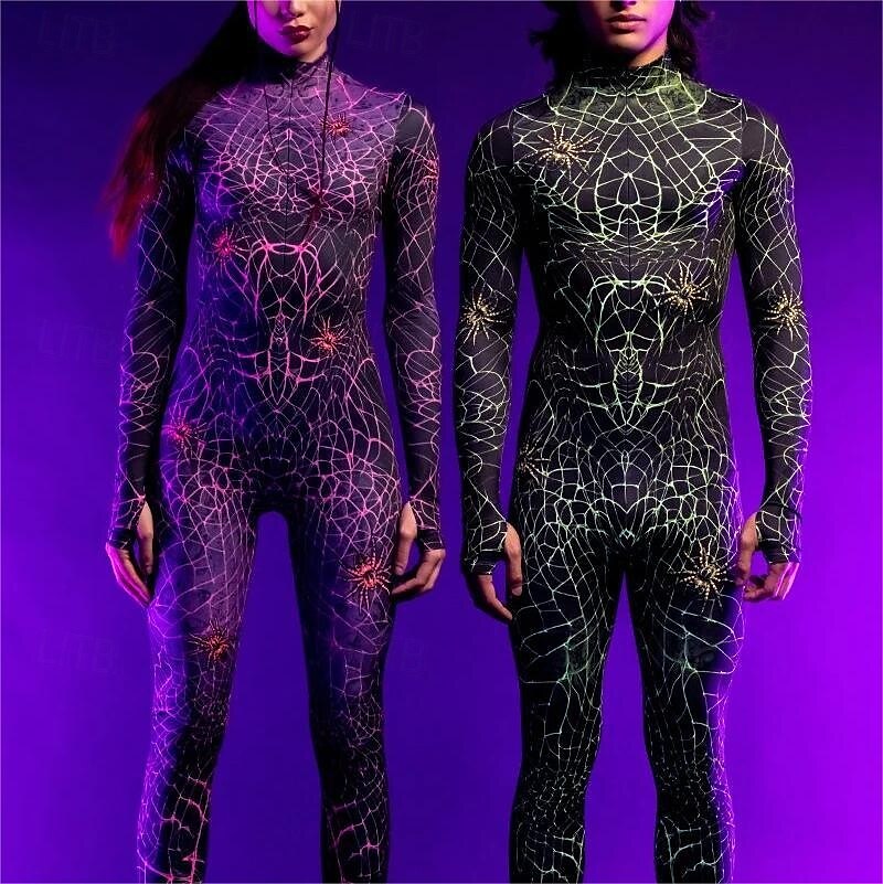 Combinaison en toile d'araignée pour Halloween, costumes de groupe pour couples, combinaison intégrale, costume effrayant pour hommes, femmes, garçons, enfants, adultes, performance, fête, club, de 2025 ? $29.99 –P1