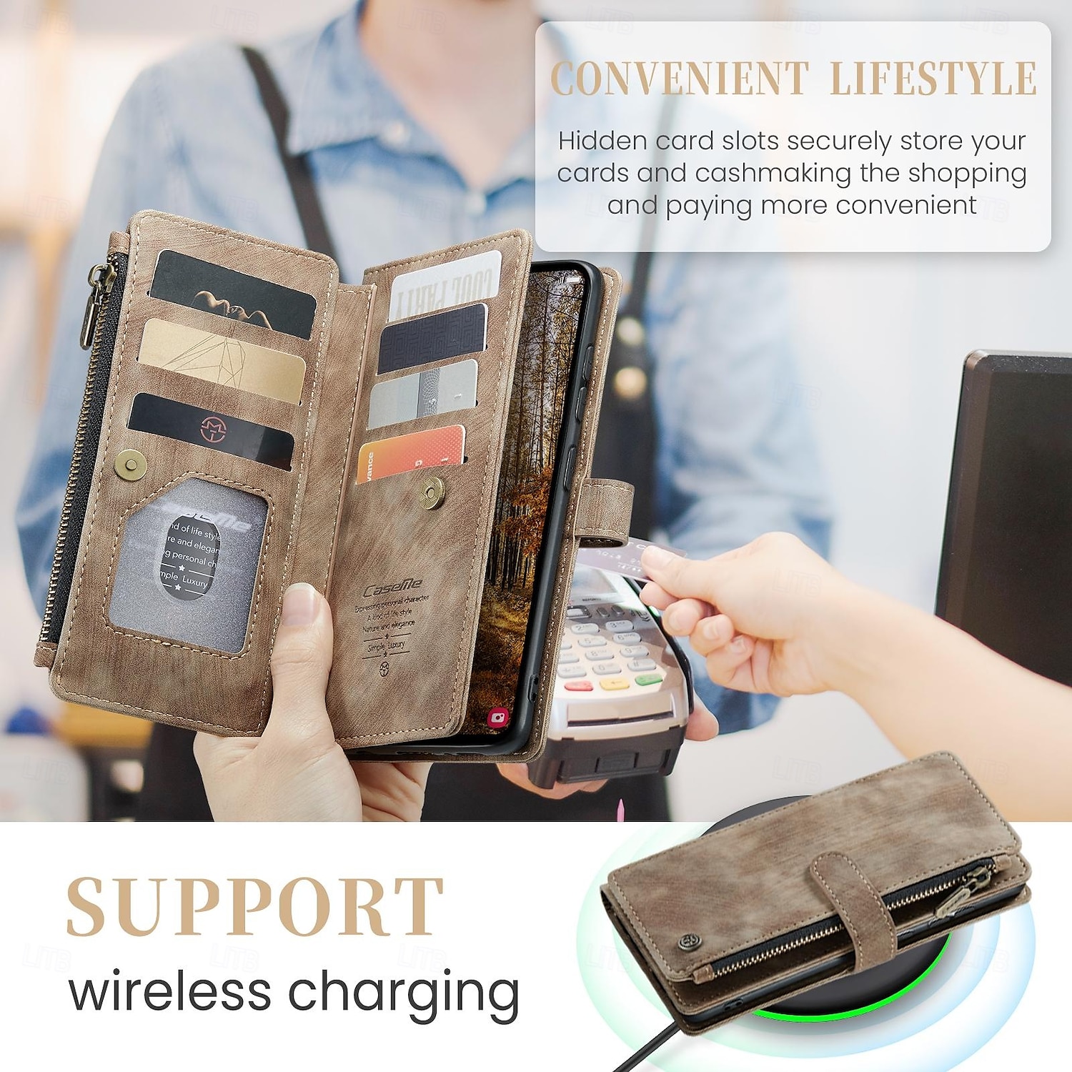 Case with Wrist Strap CASEME C30 Samsung Series Zip Multi-Card Pouch PU Leather Case 2025 - $17.99 –P11