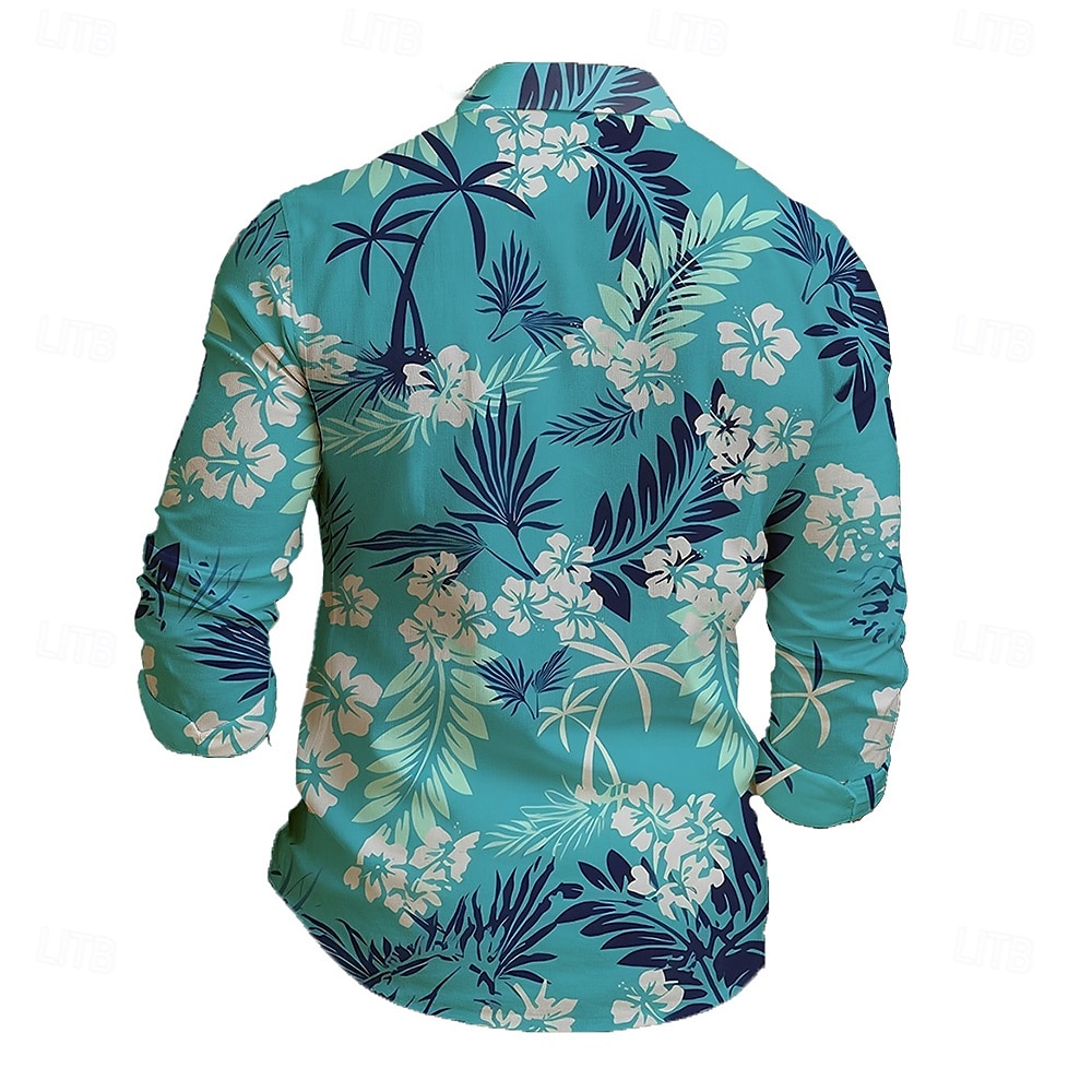 Pánské Tropické květiny Palmový list Košile Havajská košile Košile na knoflíky Dlouhý rukáv Havajské Dovolená Streetwear Léto Jaro Přehnutý 3D tisk košile s límečkem Vodní modrá Trávová zelená Světle 2025 - $25.99 –P2