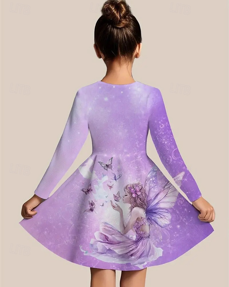 Mädchen' 3D Cartoon Schmetterling Kleid Langarm Sommer Frühling Urlaub Täglich Ferien Prinzessin Schön Süß Kinder 4-12 Jahre Freizeitkleid A Linie Kleid Knielang Normale Passform 2025 - $16.99 –P2