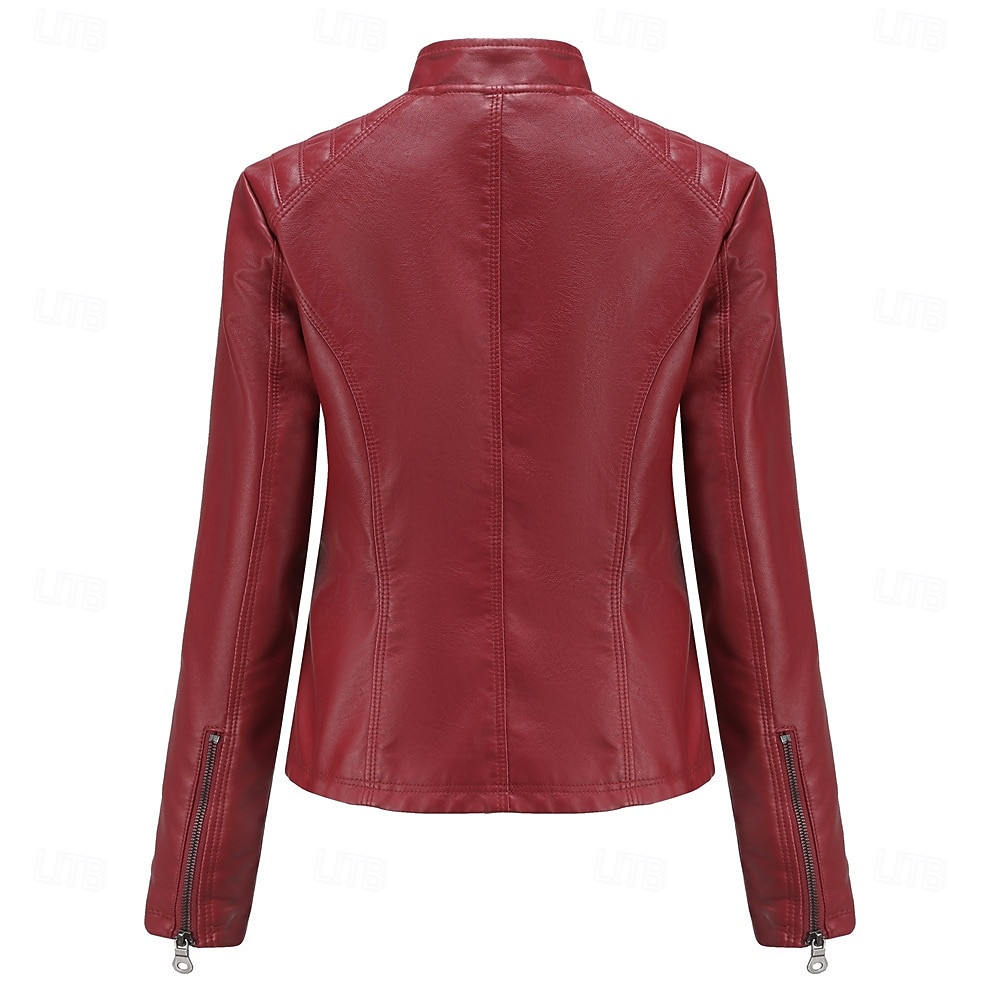 Per donna Giacca in Ecopelle Confortevole Tasca Cerniera completa Moda Stile da Strada Semplice All'aperto Casual Quotidiano Regolare Collo alla coreana Vestibilità regolare Manica Lunga Capispalla del 2025 a $48.99 –P20