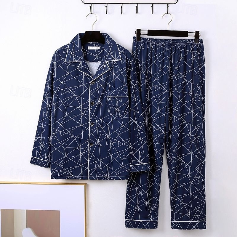 Homens Roupa de Dormir Conjunto de Pijama Top e calça de pijama 1conjunto Xadrez Moda à moda Clássico Casa Diário De Cama Poliéster Conforto Macio Respirável Lapela Manga Longa Camisa Social Calça de 2025 por $20.99 –P4