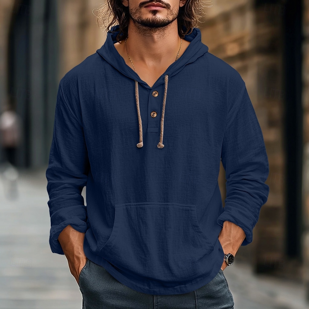 Herren Hemd Leinenhemd Strandbekleidung Knopfhemd Kapuzenhemd Einfach Urlaub Lässig Weiß Marineblau Armeegrün Grau Langarm Mit Kapuze Sommer Frühling Bekleidung Knöpfe 2025 - $25.99 –P6