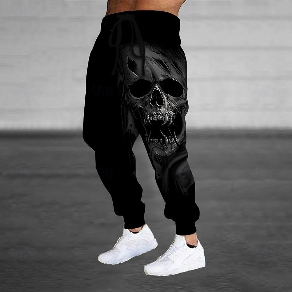 Herren Death Kostüme Schädel Sweatpants Joggers Hosen Mittlere Taille Bindegürtel Elastischer Bund Dunkler Gothic Stil Jogging Streetwear Workout Athletische Sweatpants mit Taschen Frühling Herbst 2026 - $24.99 –P3