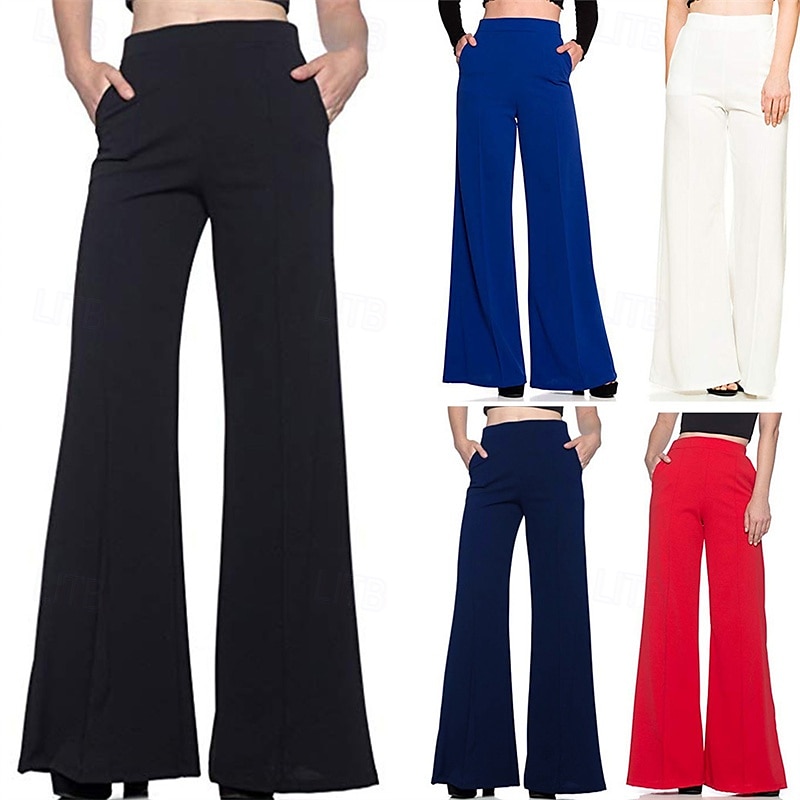 Mujer Perneras anchas Pantalones Pantalones palazzo Moda Ropa de calle Longitud total Alta cintura Plano Cintura elástica Transpirabilidad Cómodo Calle Ropa Cotidiana Noche Negro Blanco Rojo Azul 2025 - $16.99 –P1