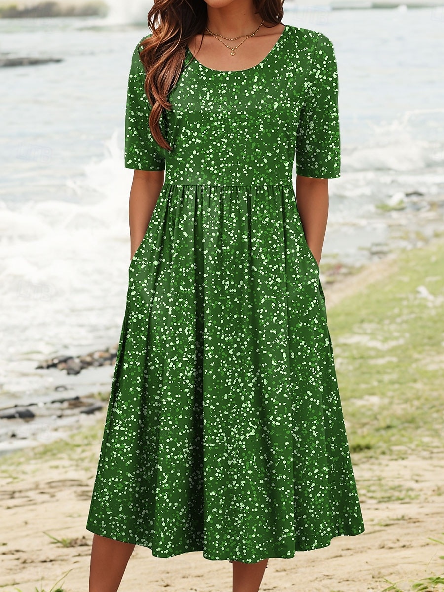 Women's Midi Dress A Line Dress Summer Dress Vacation Casual Daily Holiday Regular Fit Graphic Geometric Half Sleeve Crew Neck Red Blue Green Summer Spring 2025 - $31.99 –P1