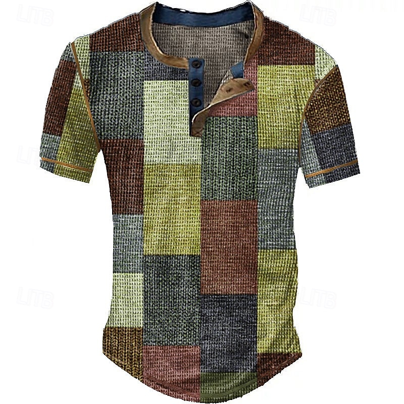 Men's Graphic Plaid Color Block Waffle Henley Shirt Short Sleeve 3D Print Vintage Fashion Designer Outdoor Daily Summer Yellow Red Blue Green Dark Blue Henley Henley T-Shirt 2025 - $20.99 –P5