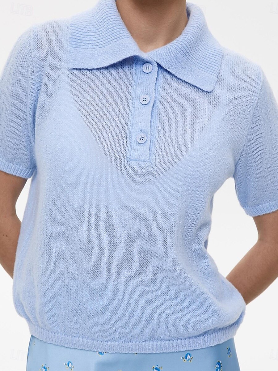 Damen Pullover Lässig Weich Einfarbig Gerippt Hemdkragen Knöpfe Gestrickt Langarm Normale Oberteile Stricken Outdoor Täglich Wochenende Schwarz Weiß Herbst Winter 2025 - $23.99 –P14