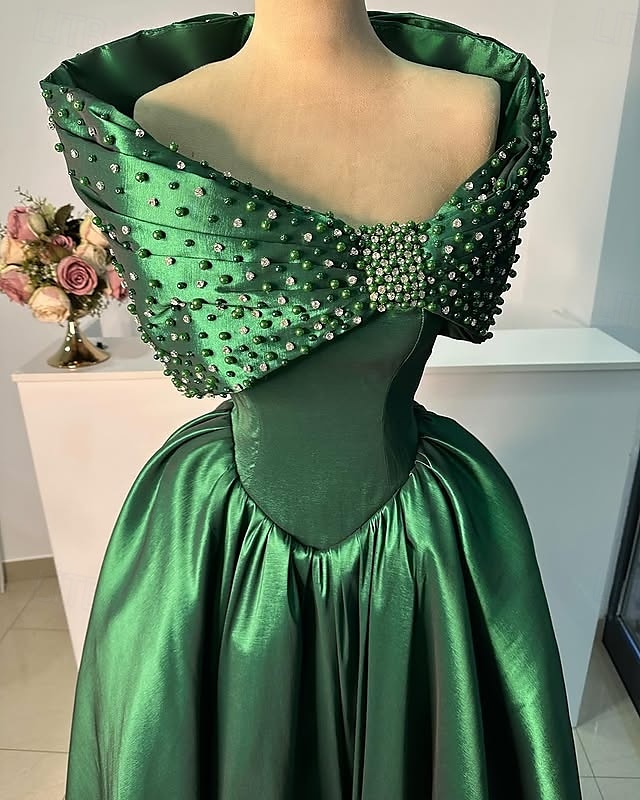 А-силуэт В пол Вышивка бисером Вечернее платье Платье матери невесты Вечернее платье С пышной юбкой Торжественное платье Элегантный стиль Блестящая С короткими рукавами С открытыми плечами 2026 - $197.99 –P4