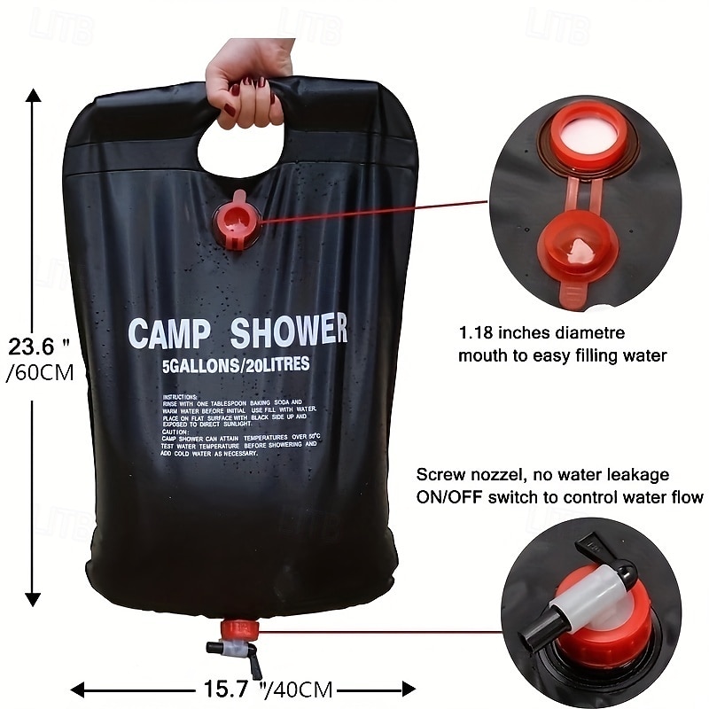 1 borsa per doccia solare portatile da 20 litri - campeggio &escursionismo essenziale con secchio in PVC trasparente da 5 galloni di capacità e scaldabagno solare - perfetto per viaggi, avventure del 2025 a $18.99 –P9