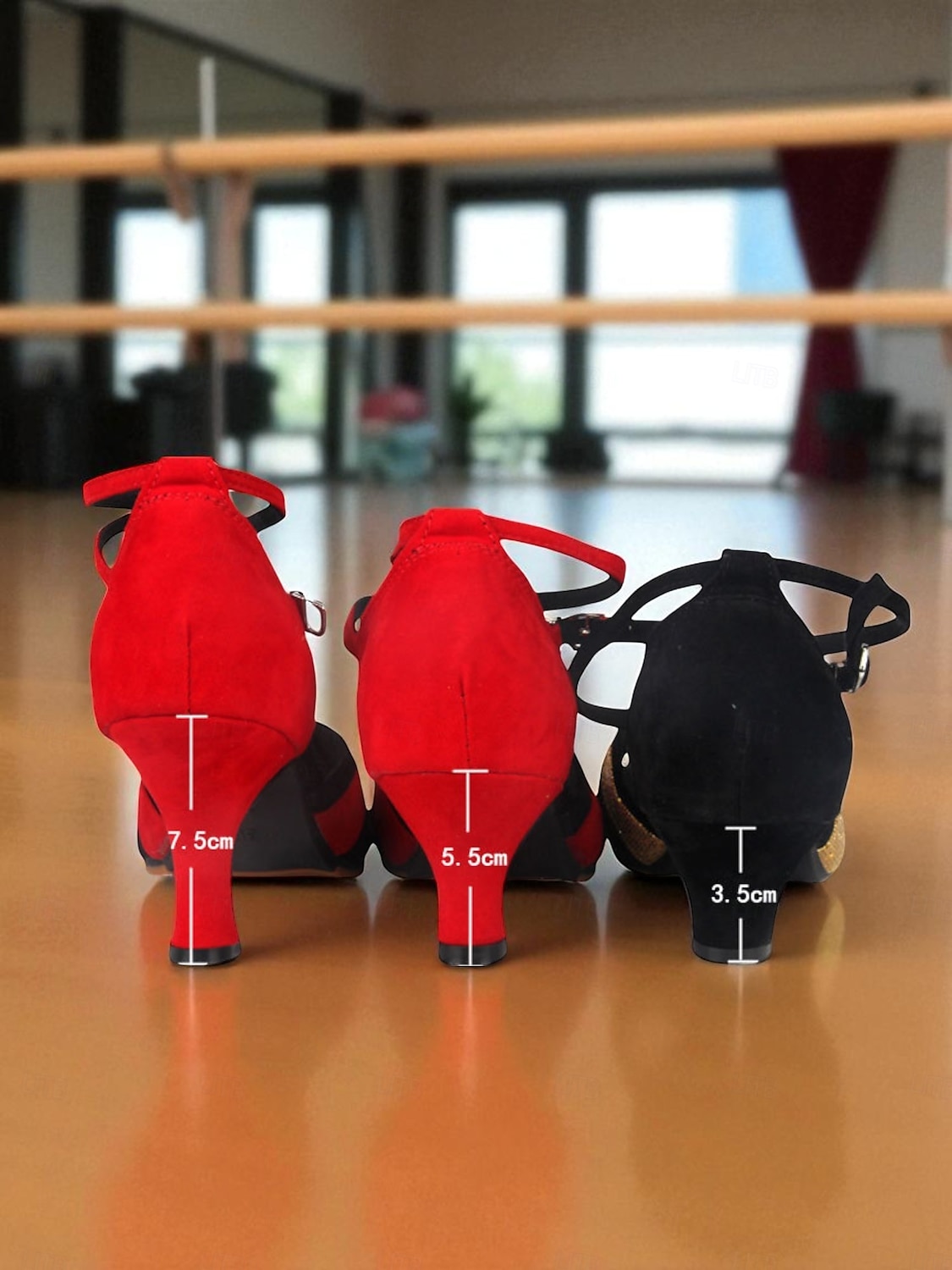 Sapatos de dança latina com glitter para mulheres - saltos vermelhos e pretos com tiras no tornozelo para apresentações profissionais de salão e salsa de 2025 por $32.99 –P5