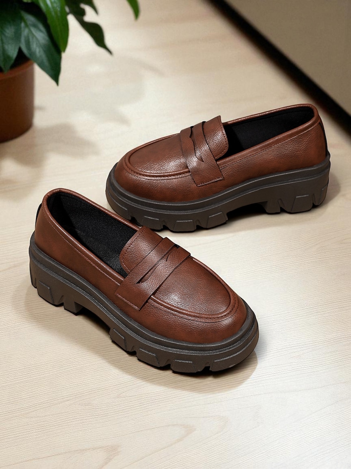Mocassins noirs épais pour femmes avec semelle plateforme - chaussures décontractées à enfiler tendance pour un usage quotidien, au bureau et en week-end de 2025 ? $24.99 –P3