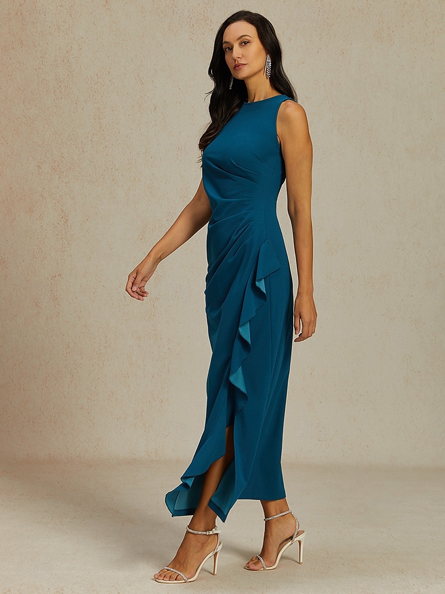 Dámské Maxi šaty Plášťové šaty Elegantní Večírek Semiformální šaty Svatební host Koktejlový večírek Pevná barva Bez rukávů Tričkový Úzký výstřih Inkoustová modř Léto Jaro Podzim 2025 - $99.99 –P7